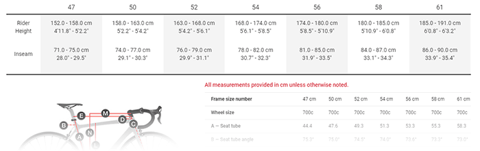 trek bike size chart